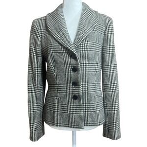 Ralph Lauren Women's Blazer Houndstooth Plaid Wool Jacket Shoulder Pads SZ 10